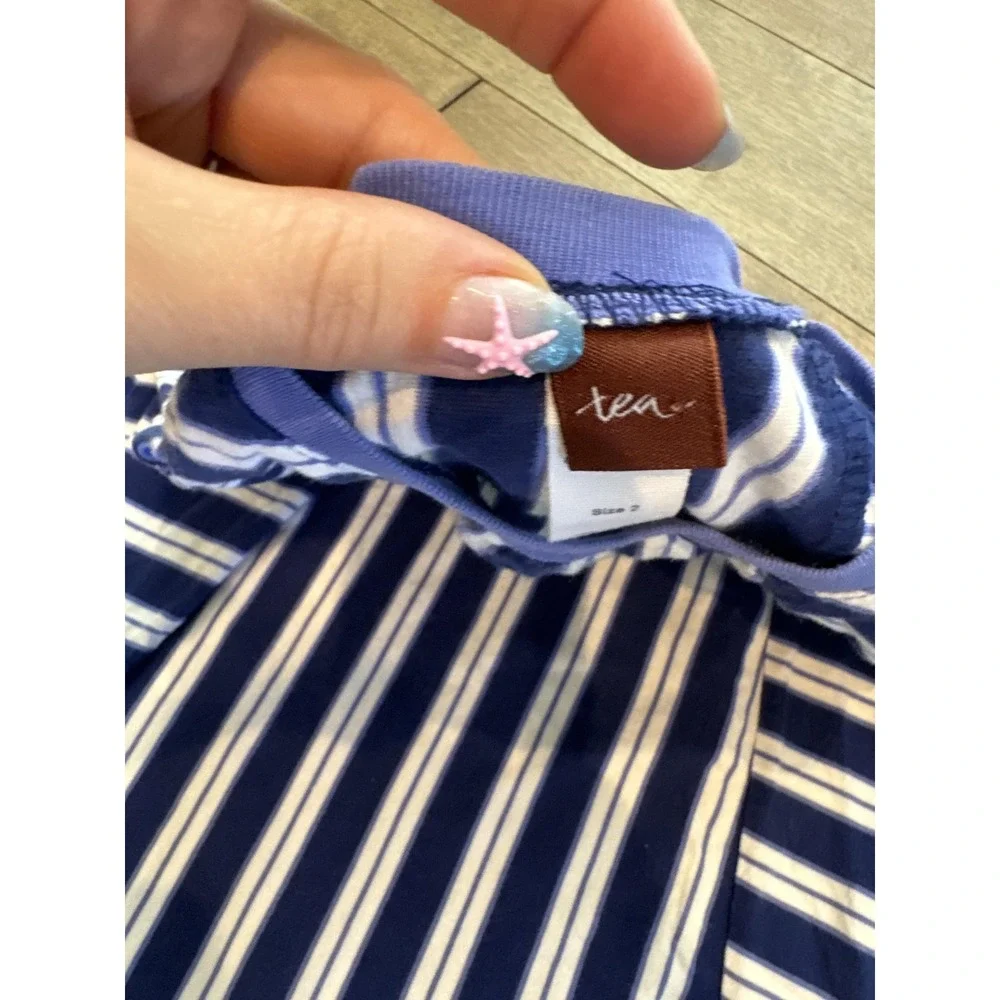 Tea Collection Dress Girls 2T Blue Stripe Sleeveless Trapeze Swing Cotton Summer